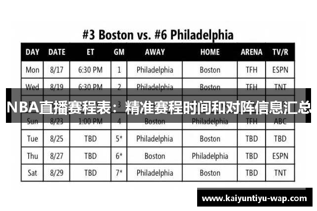 NBA直播赛程表：精准赛程时间和对阵信息汇总